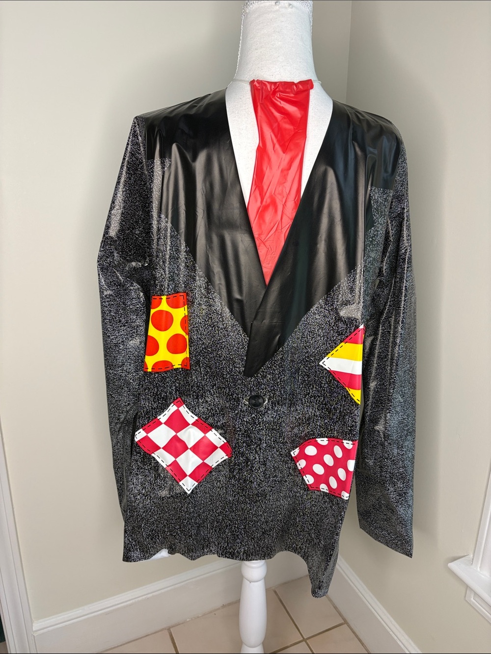 Men's Black Novelty Clown Plastic Blazer with a Red Tie